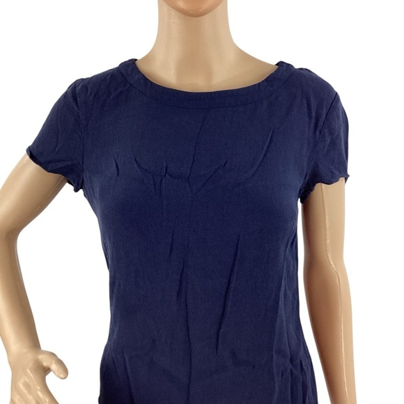 Banana Republic Navy Fitted Viscose Short Sleeve Blouse Back Zip Size 4 - Picture 2 of 7